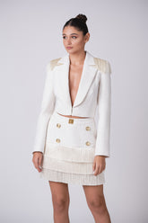 Tweed jacket with fringe shoulders & matching skirt
